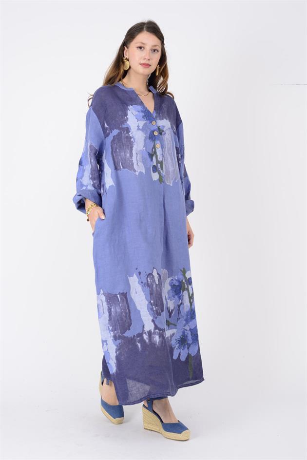 72230 SPRING SPLASH ÇİÇEK DESEN KETEN ELBİSE