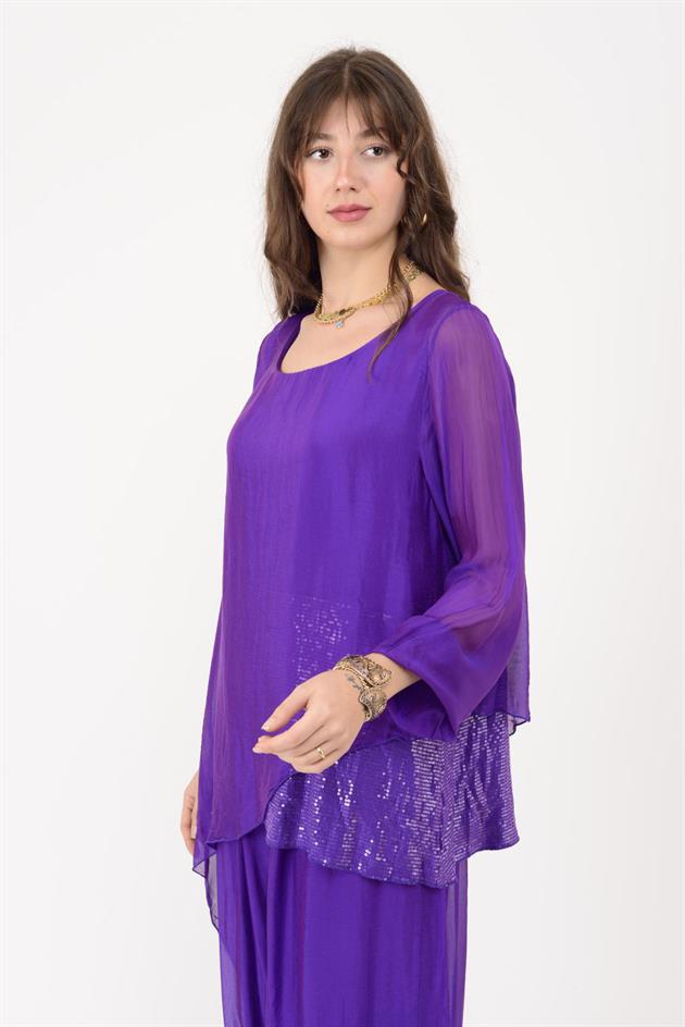 7265 SEALAND PAYET DETAYLI ASİMETRİK İPEK TAKIM