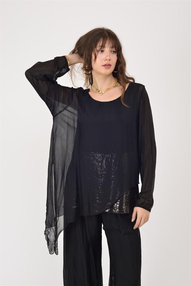 7265 SEALAND PAYET DETAYLI ASİMETRİK İPEK TAKIM