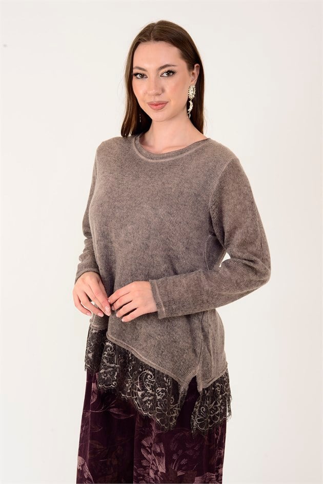 7296 DANTEL DETAYLI ASTARLI TRİKO BLUZ