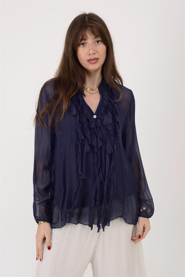 7322 COSTELLO FIRFIR DETAYLI İPEK BLUZ