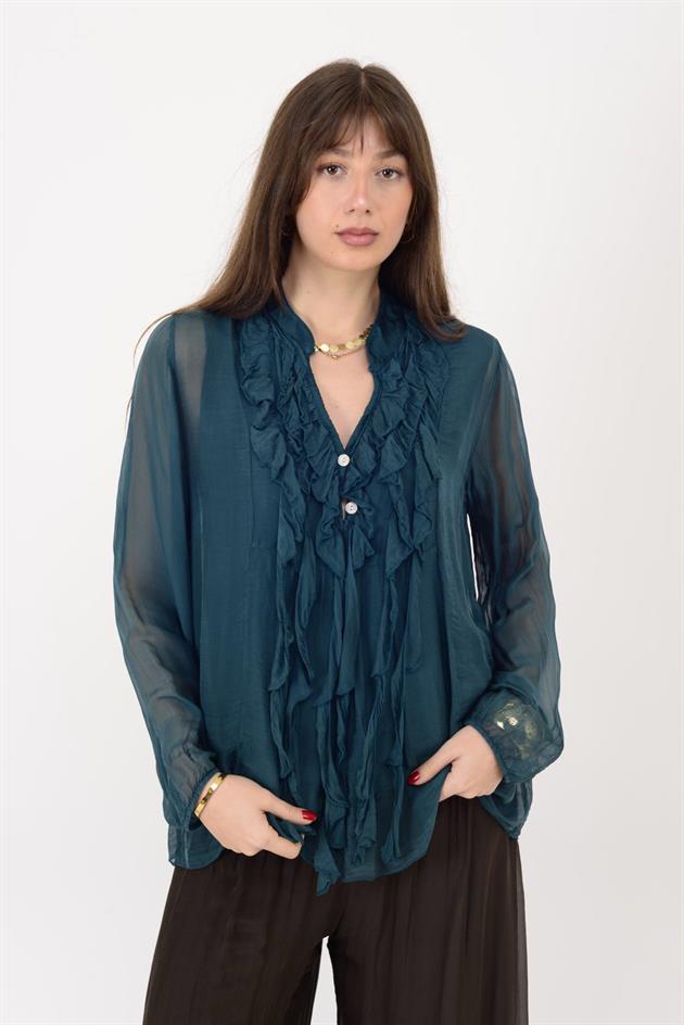 7322 COSTELLO FIRFIR DETAYLI İPEK BLUZ