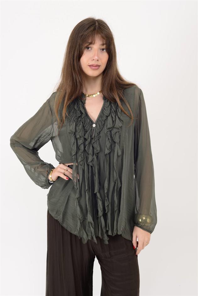 7322 COSTELLO FIRFIR DETAYLI İPEK BLUZ