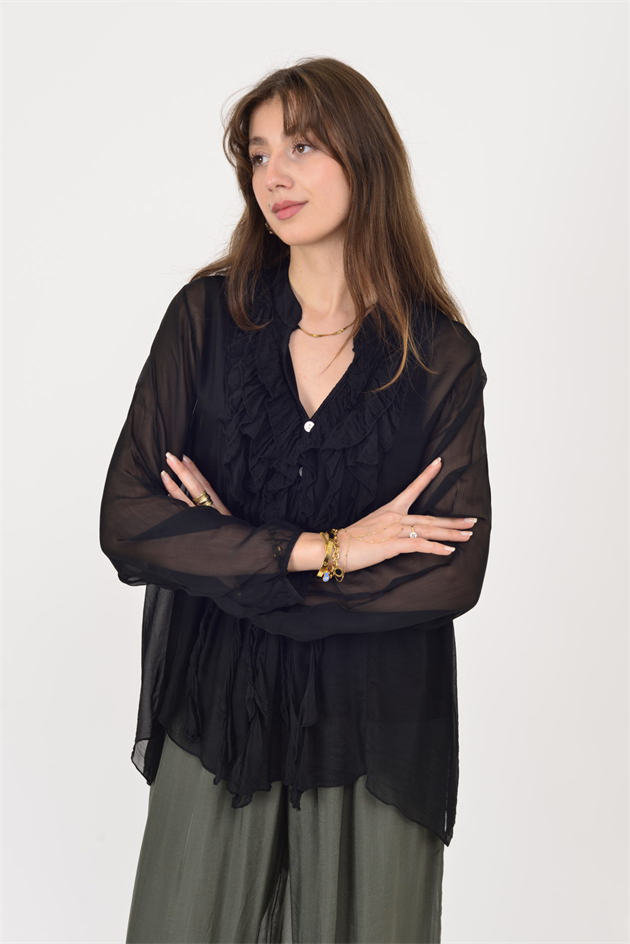 7322 COSTELLO FIRFIR DETAYLI İPEK BLUZ