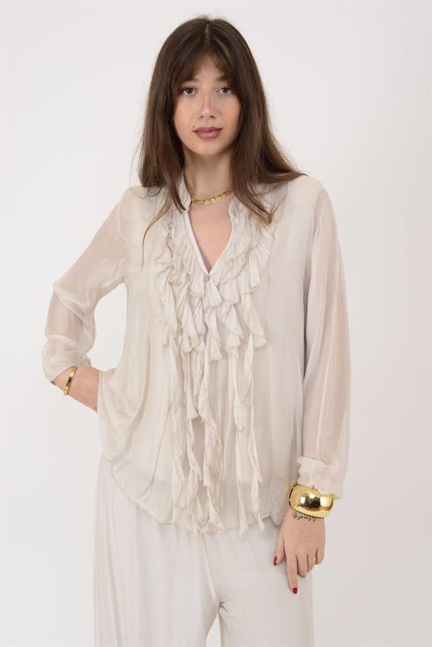 7322 COSTELLO FIRFIR DETAYLI İPEK BLUZ