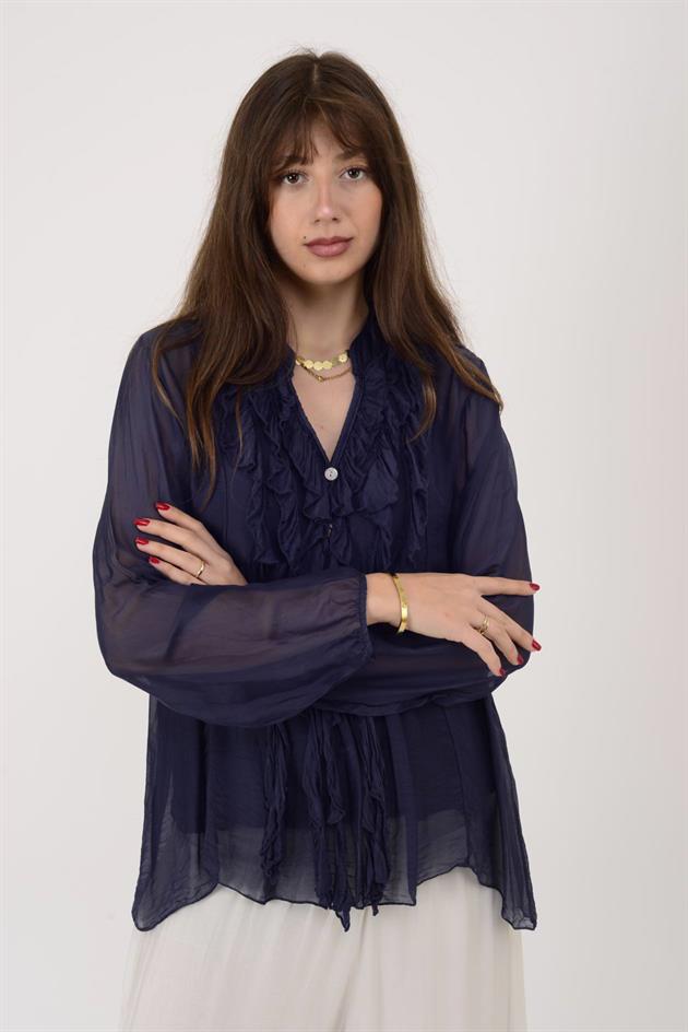 7322 COSTELLO FIRFIR DETAYLI İPEK BLUZ