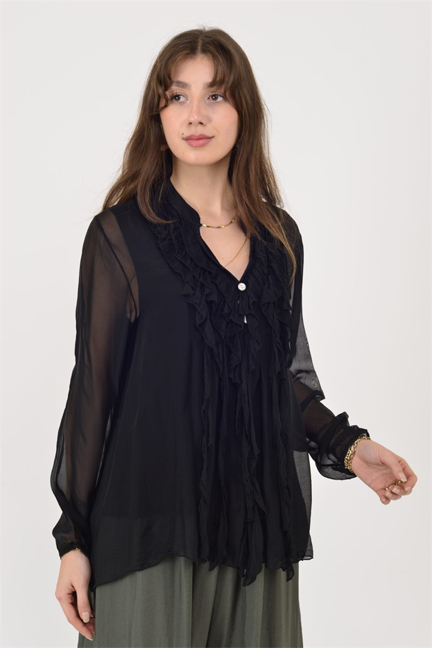 7322 COSTELLO FIRFIR DETAYLI İPEK BLUZ