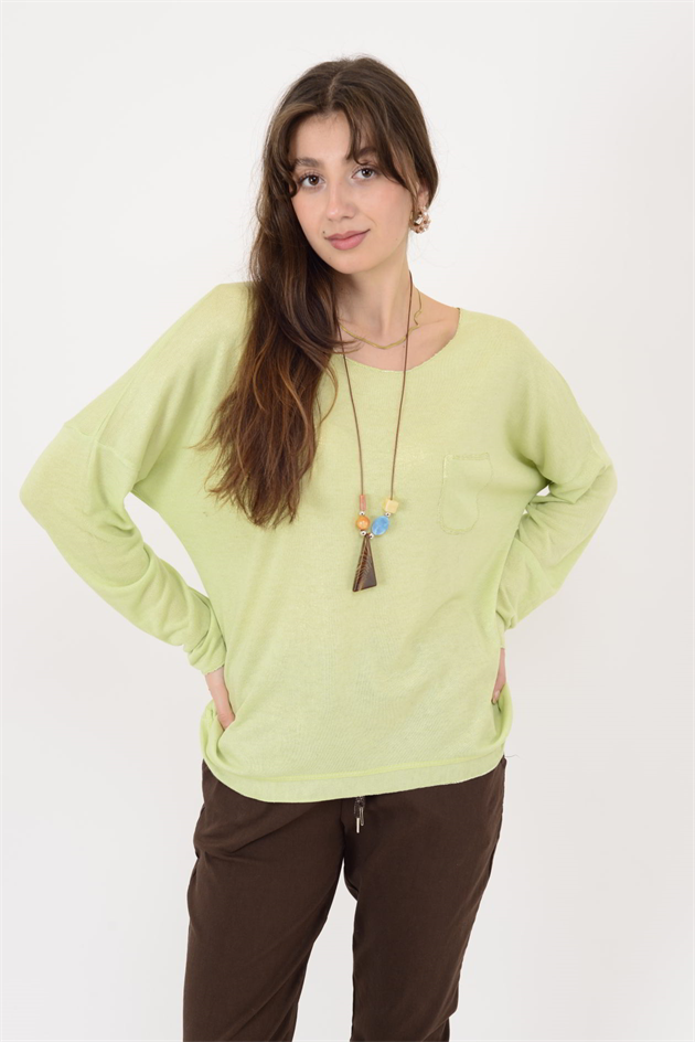 7646 CEP DETAYLI SİMLİ TRİKO BLUZ