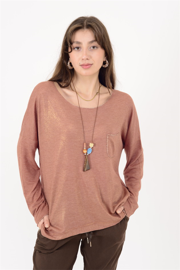 7646 CEP DETAYLI SİMLİ TRİKO BLUZ