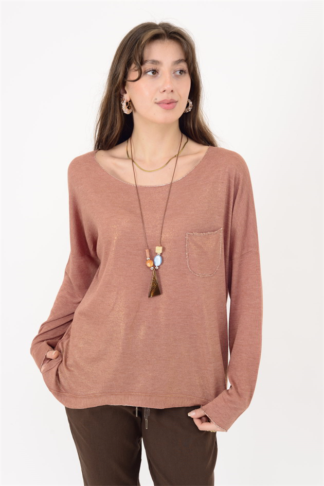 7646 CEP DETAYLI SİMLİ TRİKO BLUZ