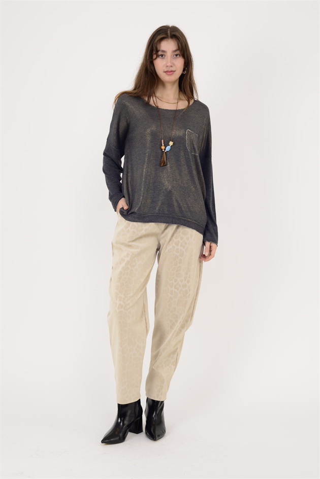 7646 CEP DETAYLI SİMLİ TRİKO BLUZ