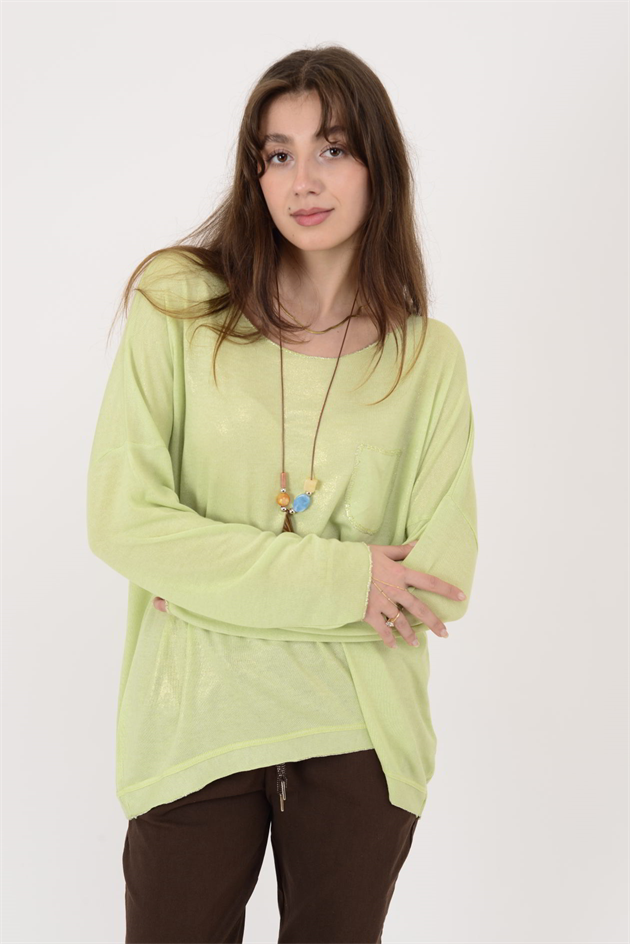 7646 CEP DETAYLI SİMLİ TRİKO BLUZ