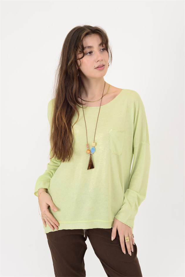 7646 CEP DETAYLI SİMLİ TRİKO BLUZ