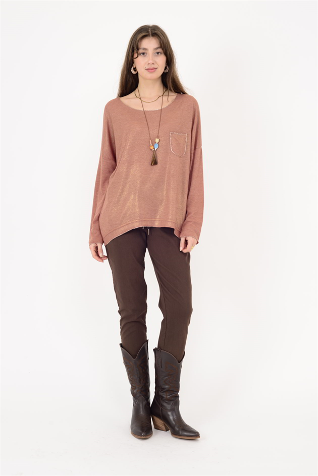 7646 CEP DETAYLI SİMLİ TRİKO BLUZ