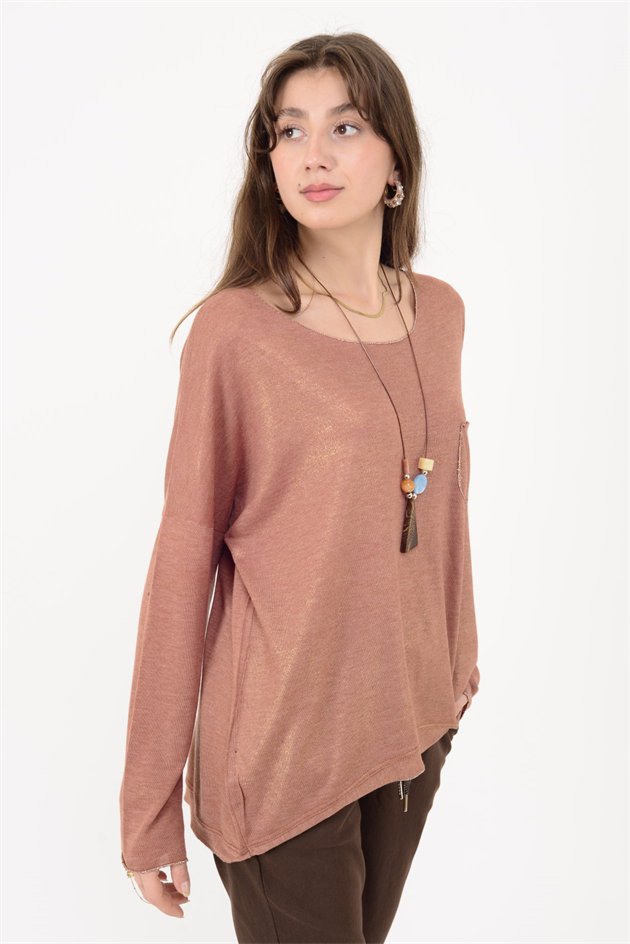 7646 CEP DETAYLI SİMLİ TRİKO BLUZ