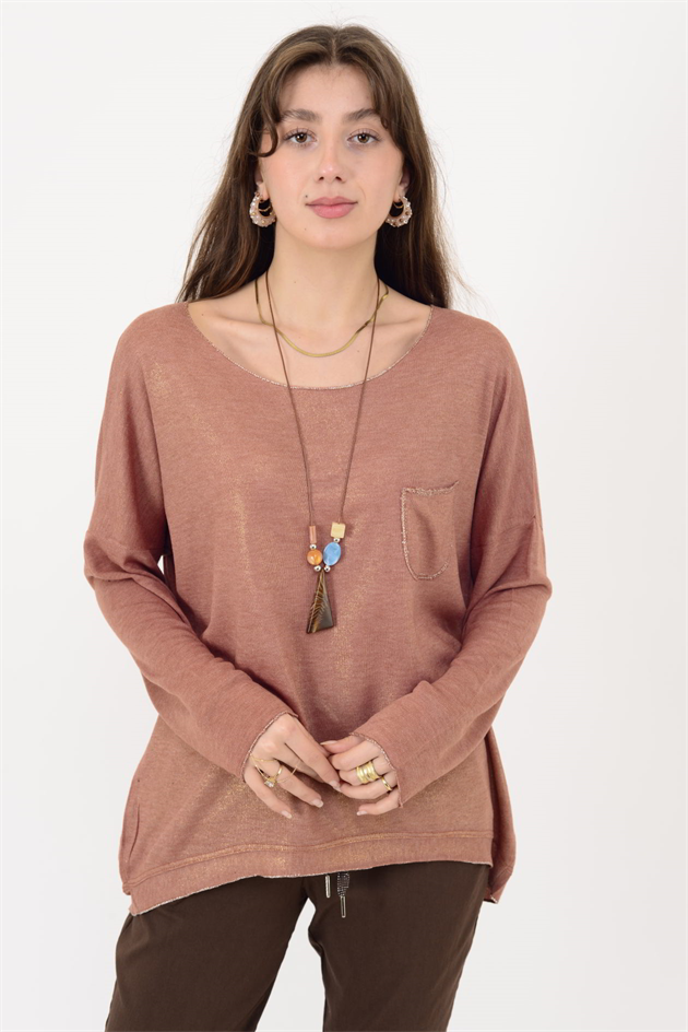 7646 CEP DETAYLI SİMLİ TRİKO BLUZ