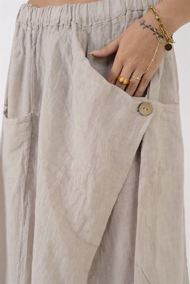 7664 DÜĞME DETAYLI KUPTAN CEPLI ETEK