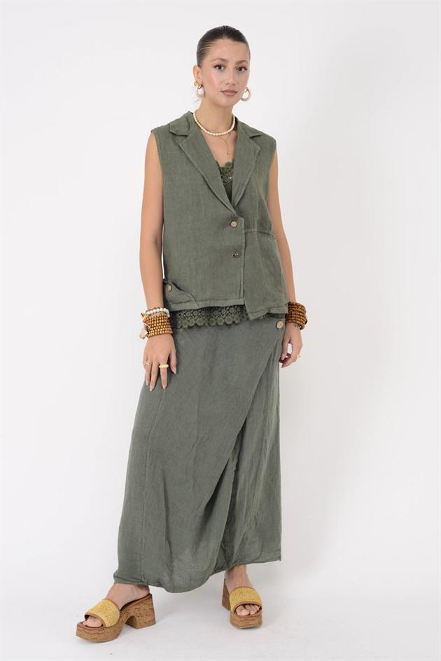 7664 DÜĞME DETAYLI KUPTAN CEPLI ETEK