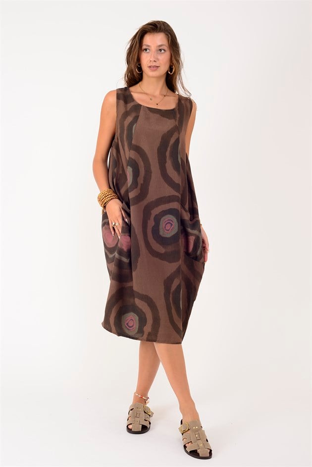 80105 SPIRAL DESEN KOLSUZ KETEN ELBİSE