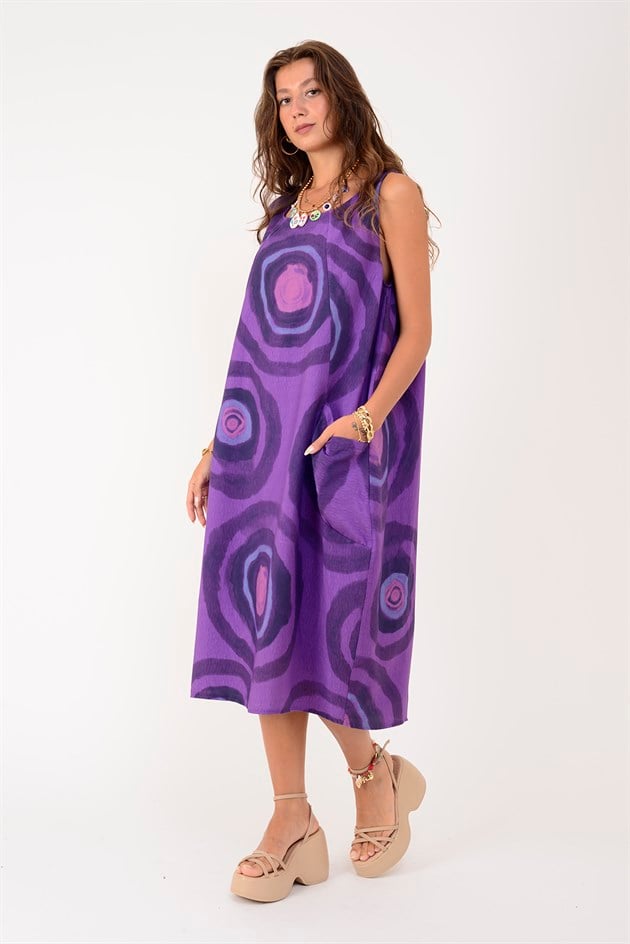 80105 SPIRAL DESEN KOLSUZ KETEN ELBİSE