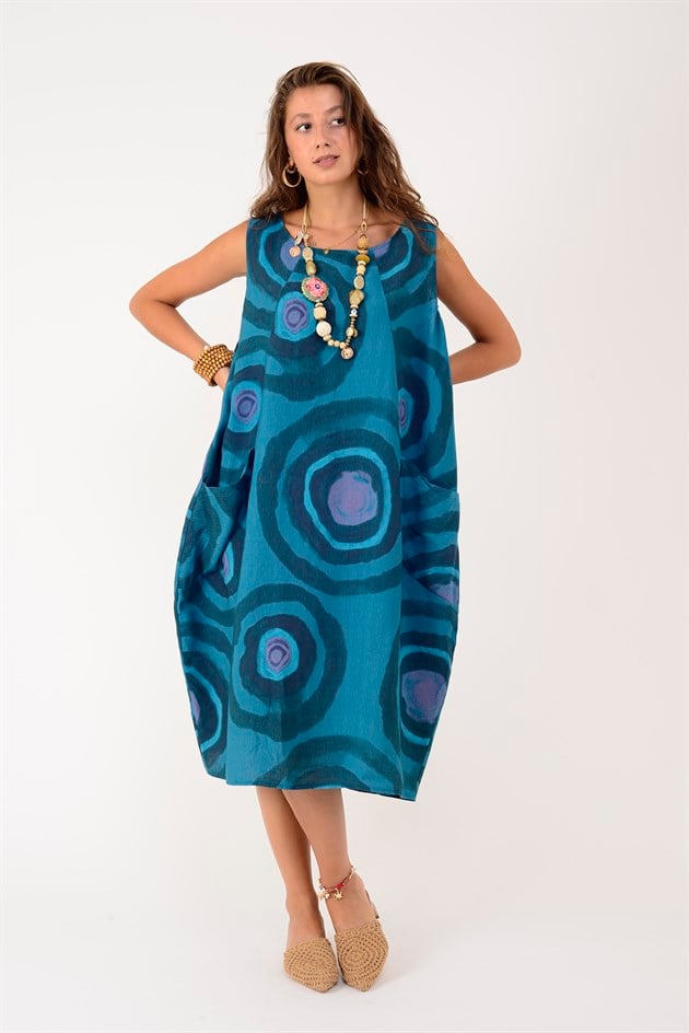 80105 SPIRAL DESEN KOLSUZ KETEN ELBİSE