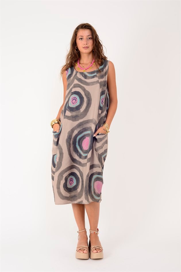80105 SPIRAL DESEN KOLSUZ KETEN ELBİSE