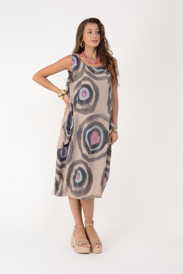 80105 SPIRAL DESEN KOLSUZ KETEN ELBİSE