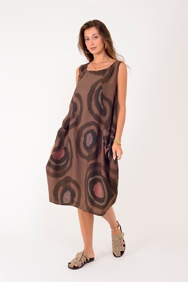 80105 SPIRAL DESEN KOLSUZ KETEN ELBİSE