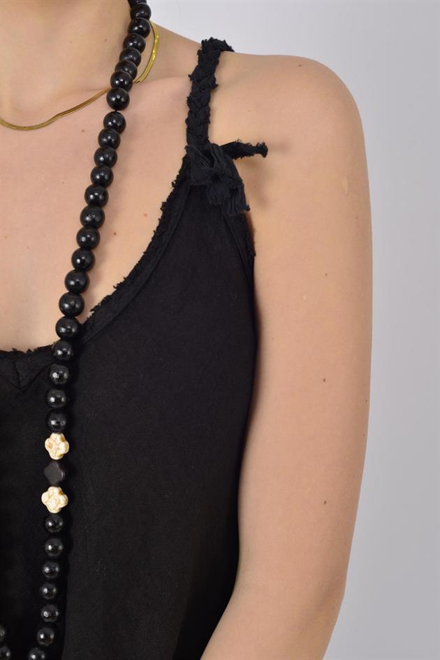 80471 SAÇAK DETAYLI ASKILI KETEN BLUZ