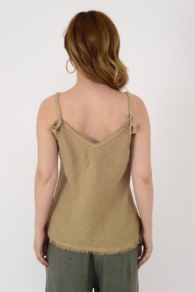 80471 SAÇAK DETAYLI ASKILI KETEN BLUZ