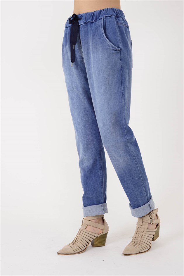 82150 BELİ LASTİKLİ KOT PANTOLON
