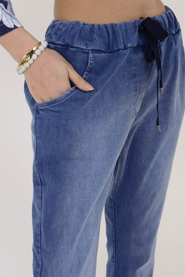 82150 BELİ LASTİKLİ KOT PANTOLON