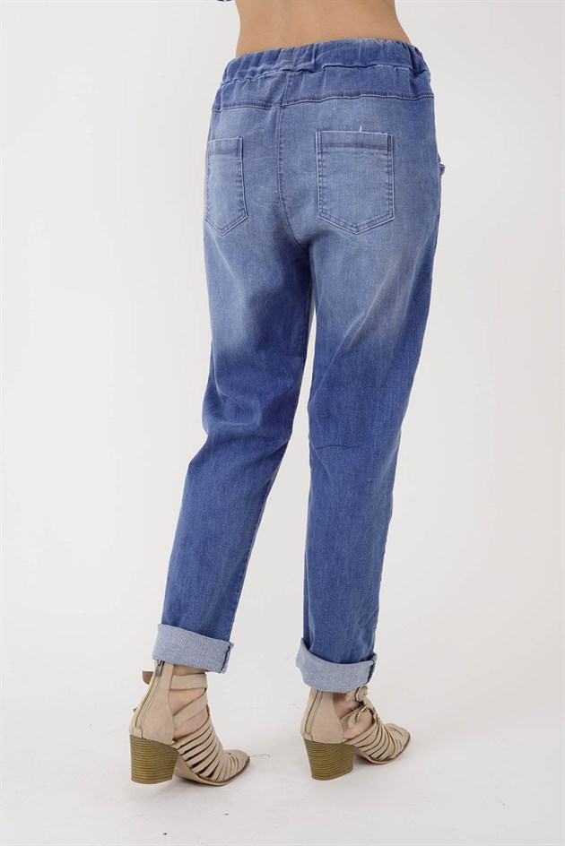 82150 BELİ LASTİKLİ KOT PANTOLON