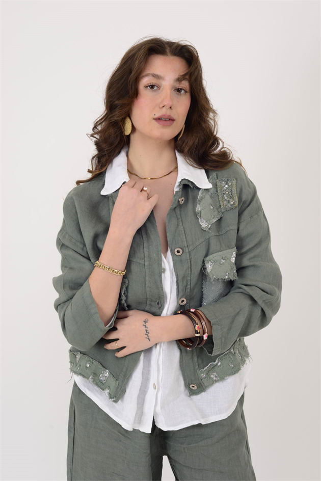 82263 PAYET DETAYLI KETEN GÖMLEK