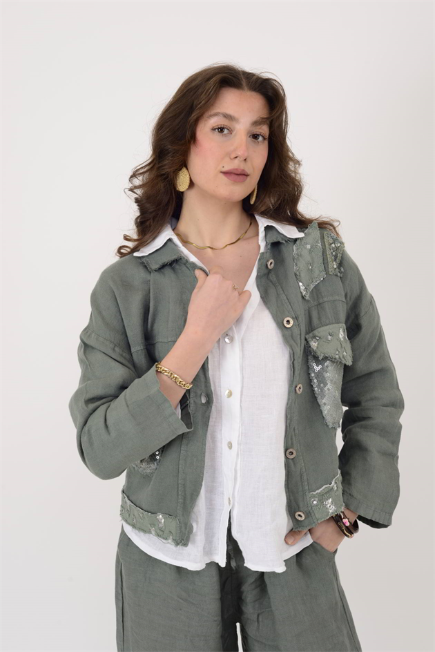 82263 PAYET DETAYLI KETEN GÖMLEK