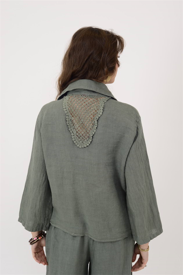 82578 SIRTI GÜPÜR DETAYLI PAYETLİ CEP DETAYLI GÖMLEK