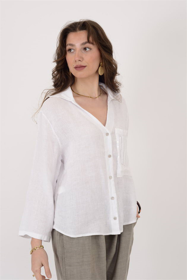 82578 SIRTI GÜPÜR DETAYLI PAYETLİ CEP DETAYLI GÖMLEK