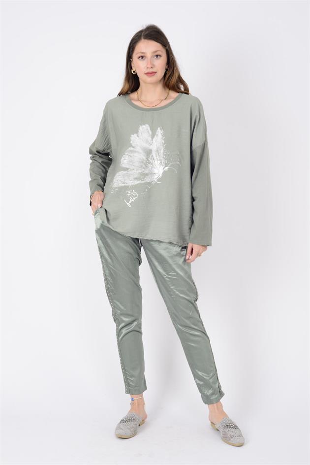 85589 ZIMBA DETAYLI PARLAK PANTOLON