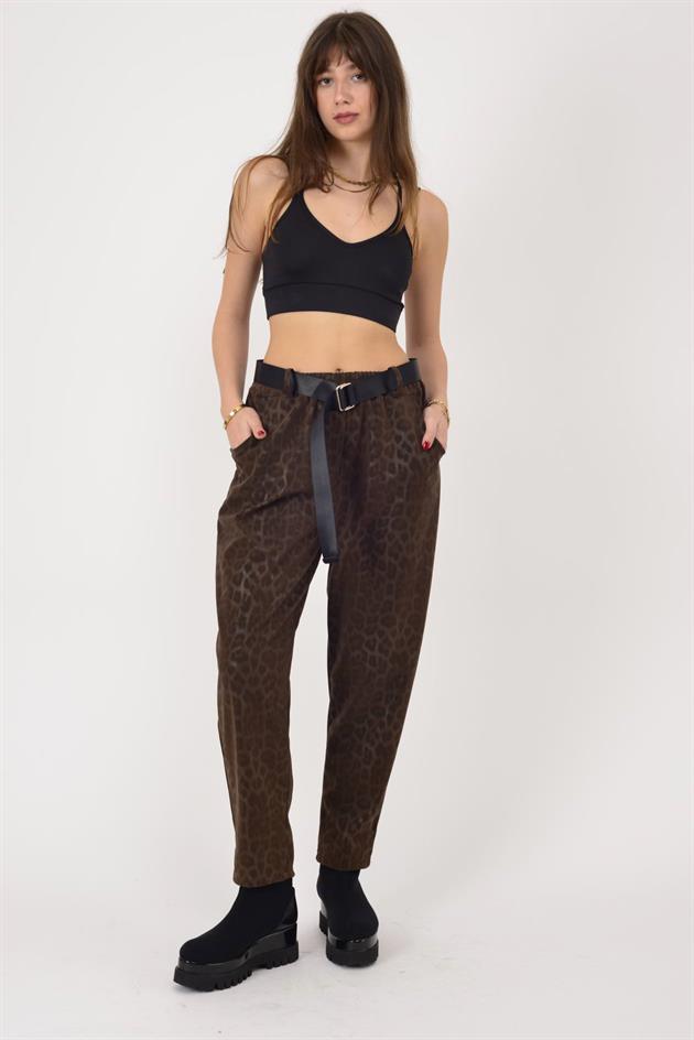 8600 KEMER DETAYLI LEOPAR DESEN PANTOLON