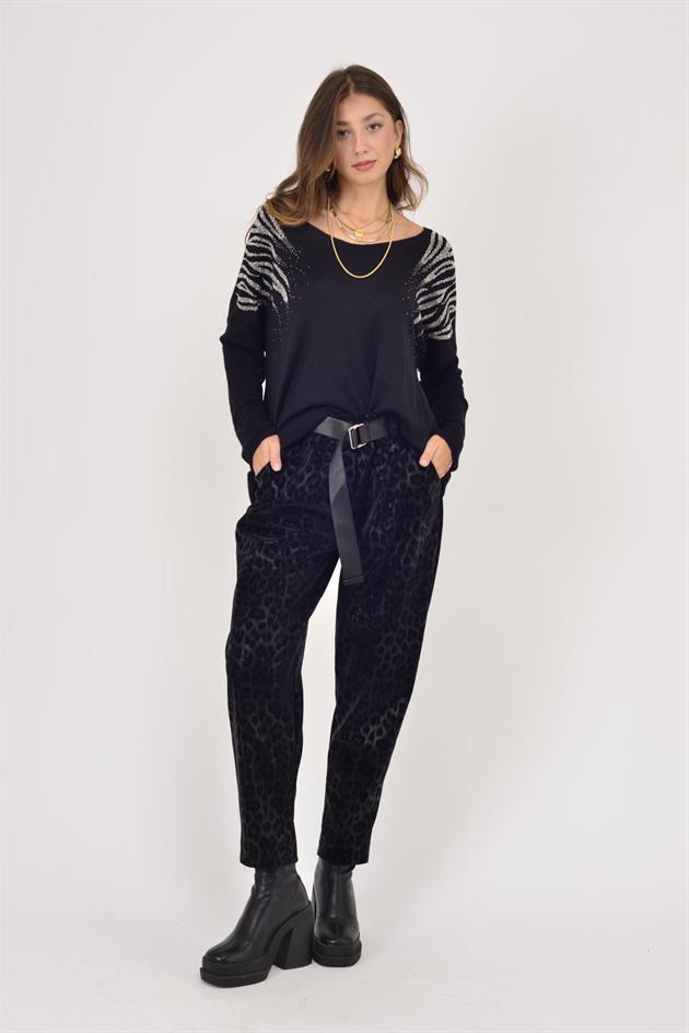 8600 KEMER DETAYLI LEOPAR DESEN PANTOLON