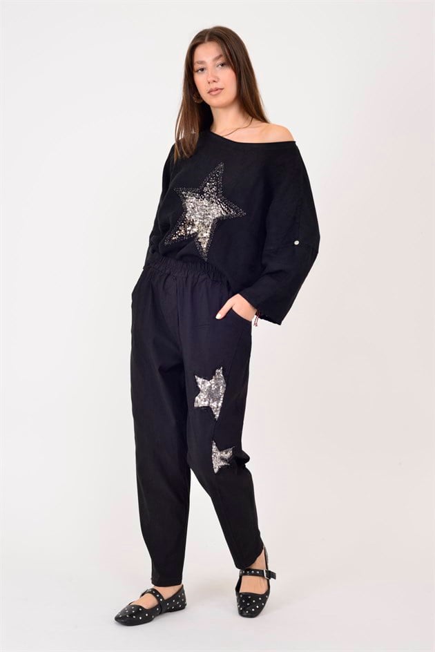 8635 STAR PAYET DETAYLI GABARDİN PANTOLON