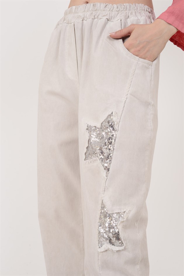 8635 STAR PAYET DETAYLI GABARDİN PANTOLON