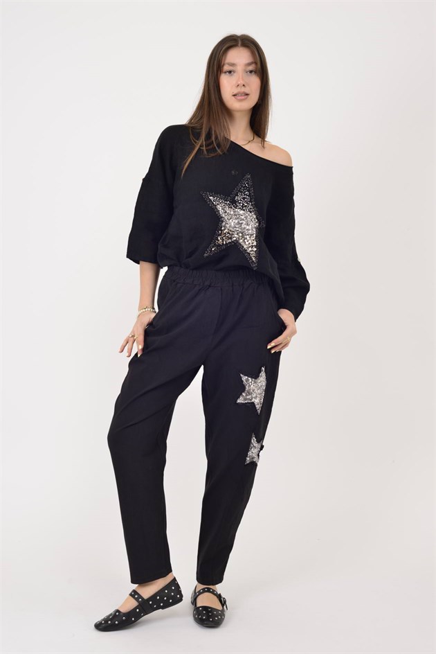 8635 STAR PAYET DETAYLI GABARDİN PANTOLON