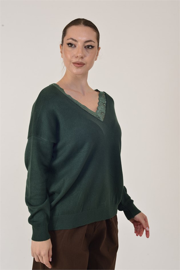 8651 DANTEL DETAYLI V YAKA TRİKO