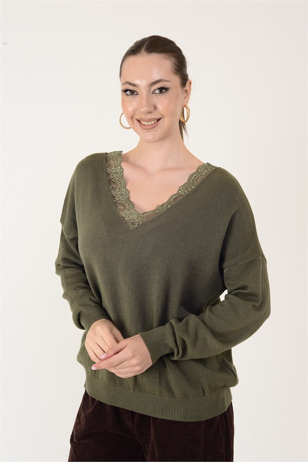 8651 DANTEL DETAYLI V YAKA TRİKO