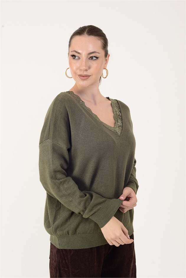 8651 DANTEL DETAYLI V YAKA TRİKO