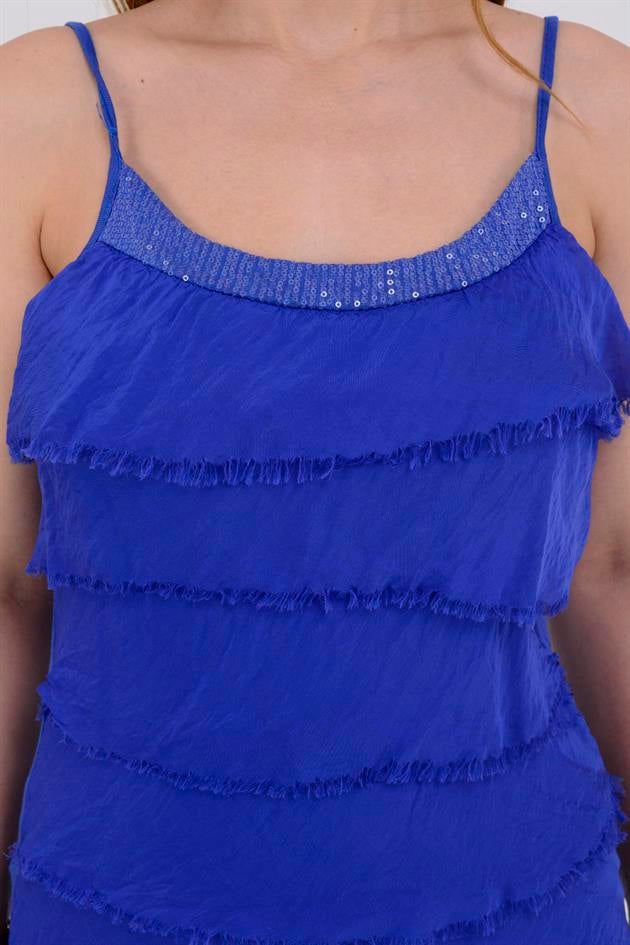 8689 YAKASI PAYETLİ KAT KAT ASKILI İPEK BLUZ