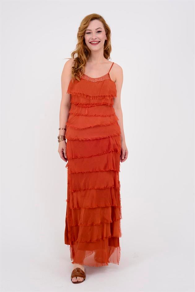 8689 YAKASI PAYETLİ KAT KAT ASKILI İPEK BLUZ