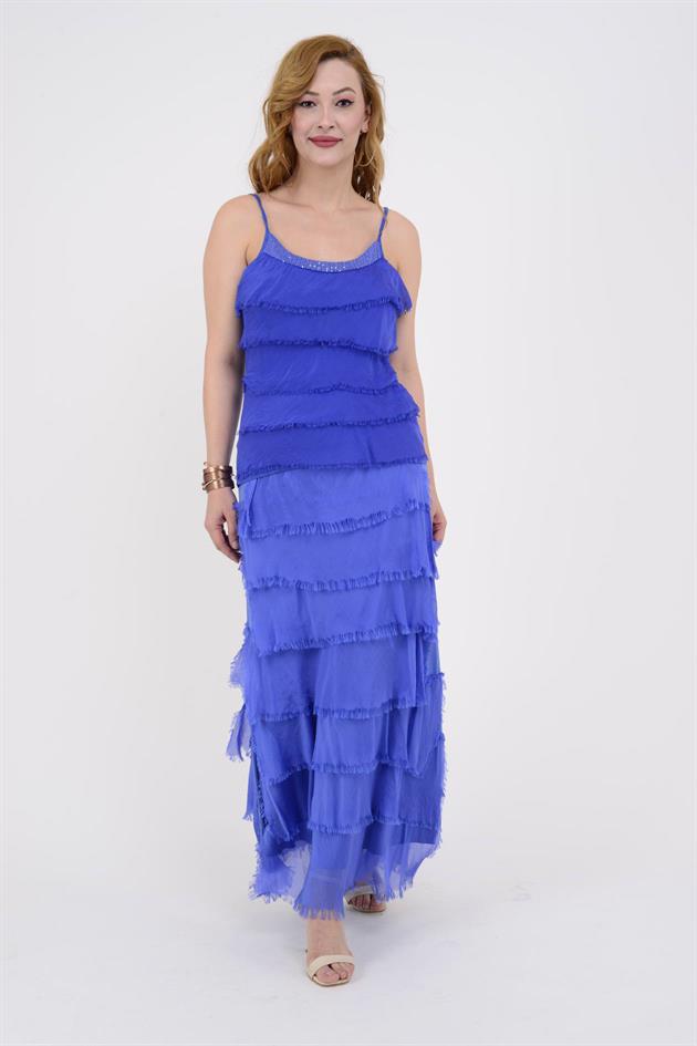 8689 YAKASI PAYETLİ KAT KAT ASKILI İPEK BLUZ