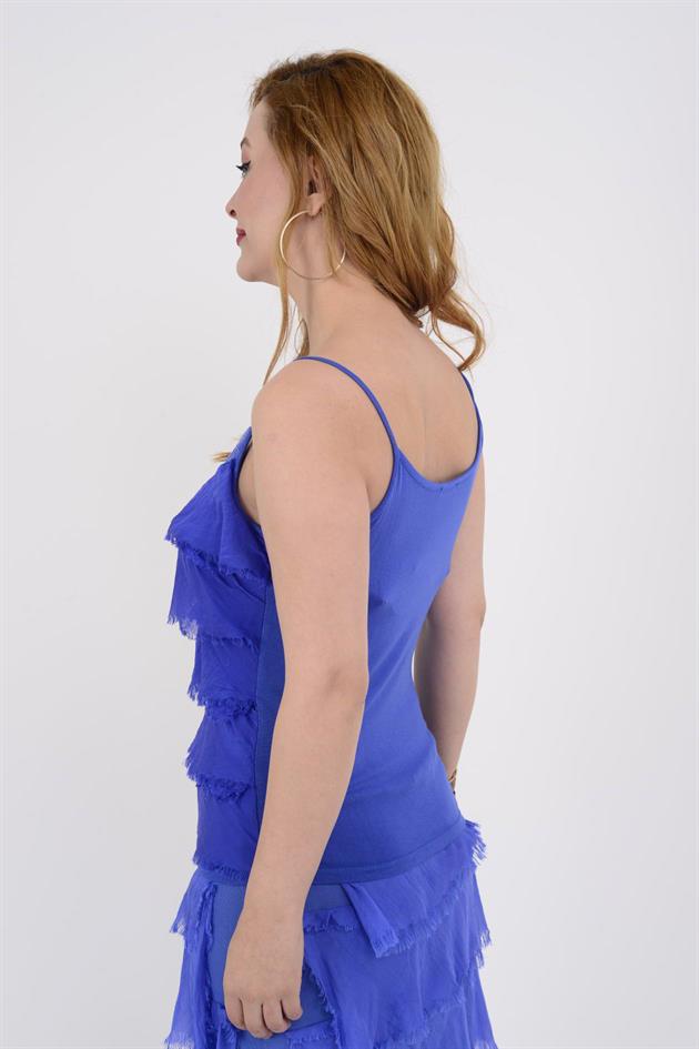 8689 YAKASI PAYETLİ KAT KAT ASKILI İPEK BLUZ